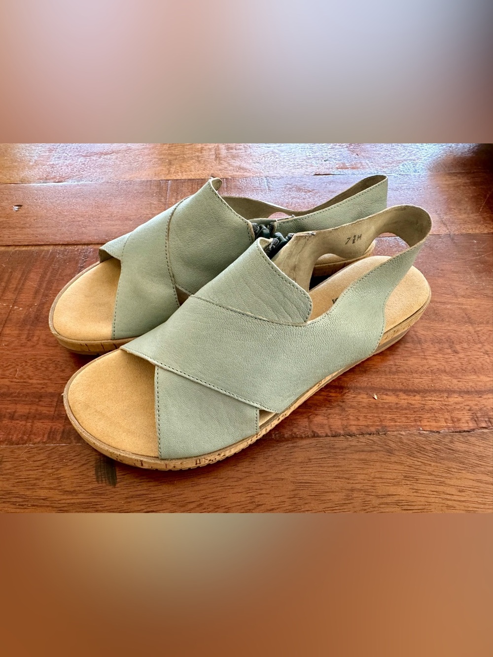 Sesto Meucci Sage/Teal Slingback Open-Toe Leather Italian Sandals